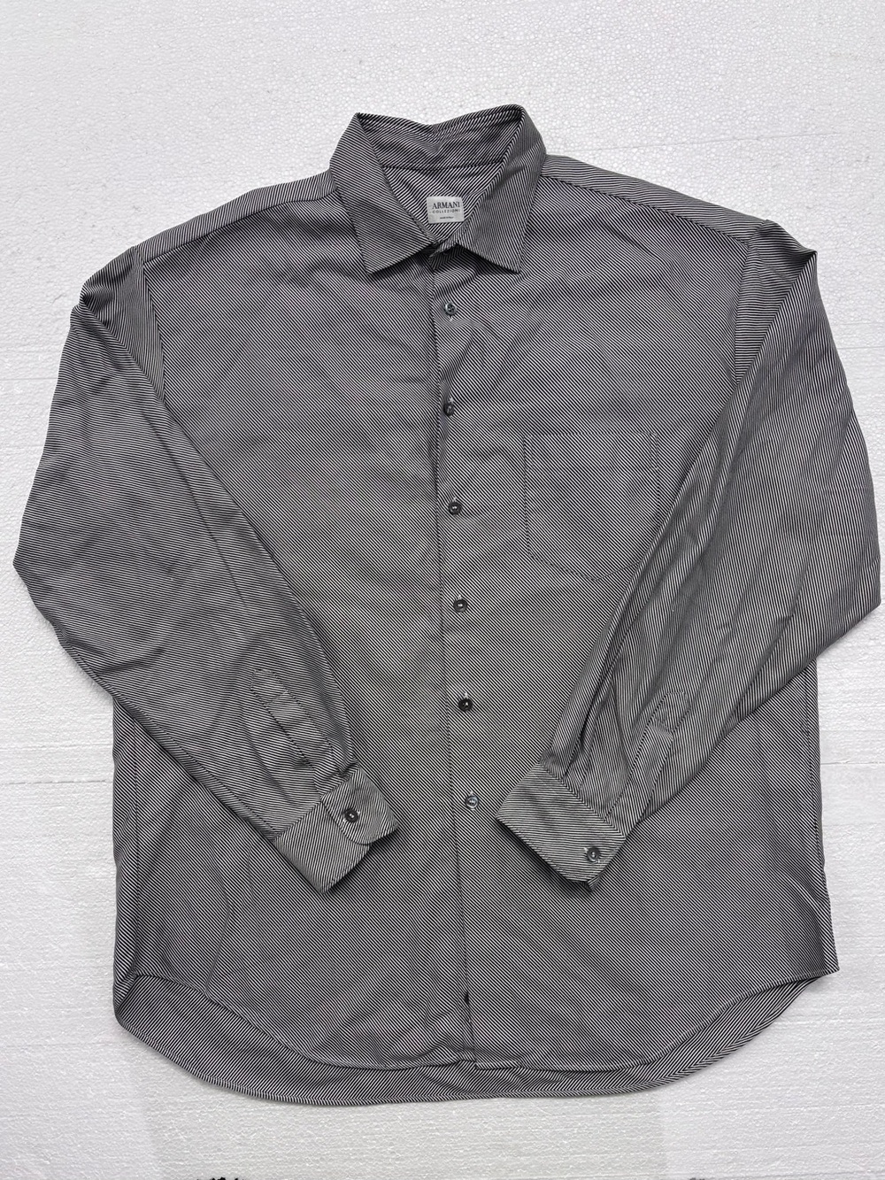 ARMANI COLLEZIONI Men's Dress Shirt XL Dark Grey Pin Stripe Buttons Down